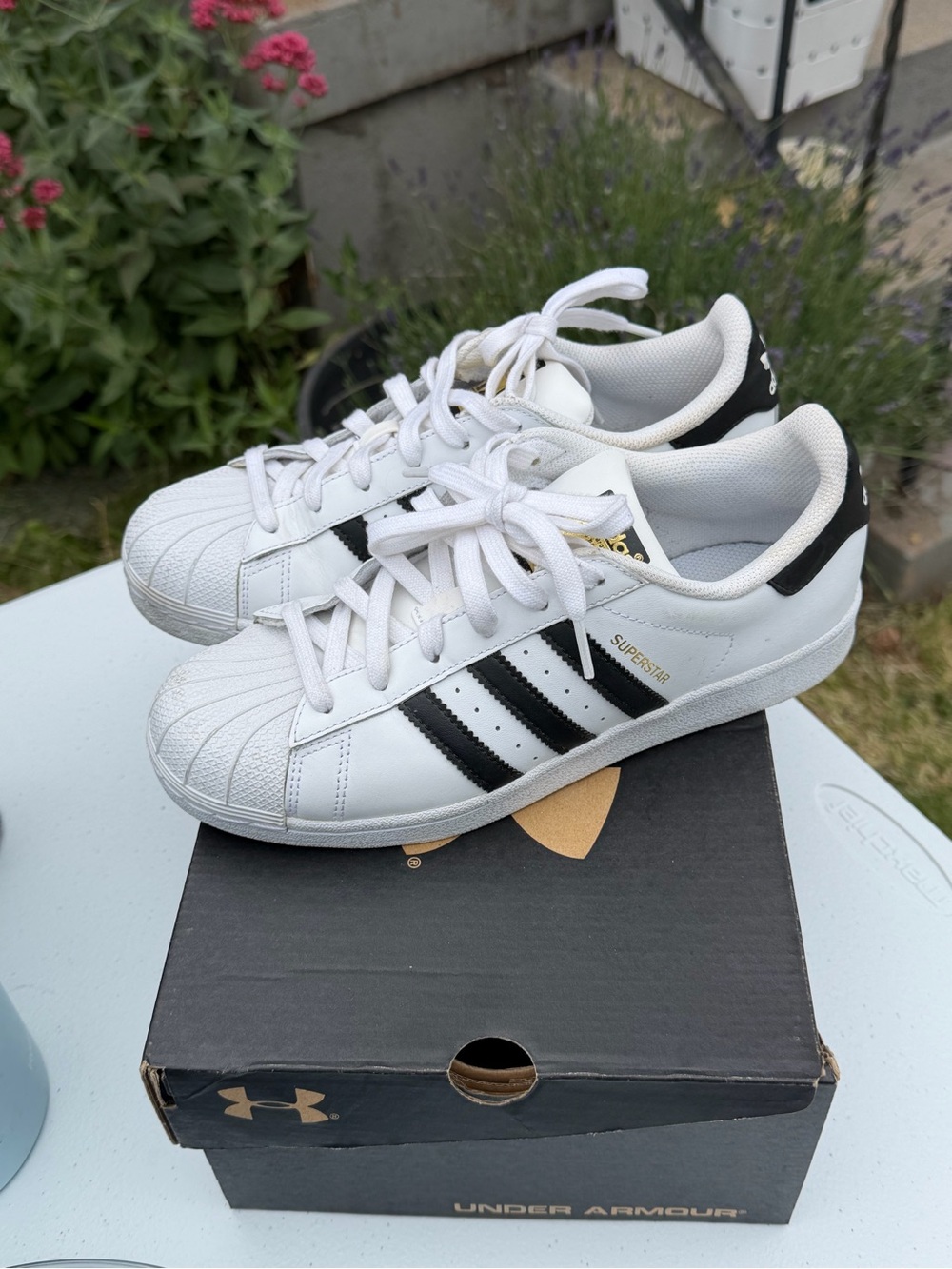 adidas White and Black Shell-Toe Sneakers - Picture 3 of 3